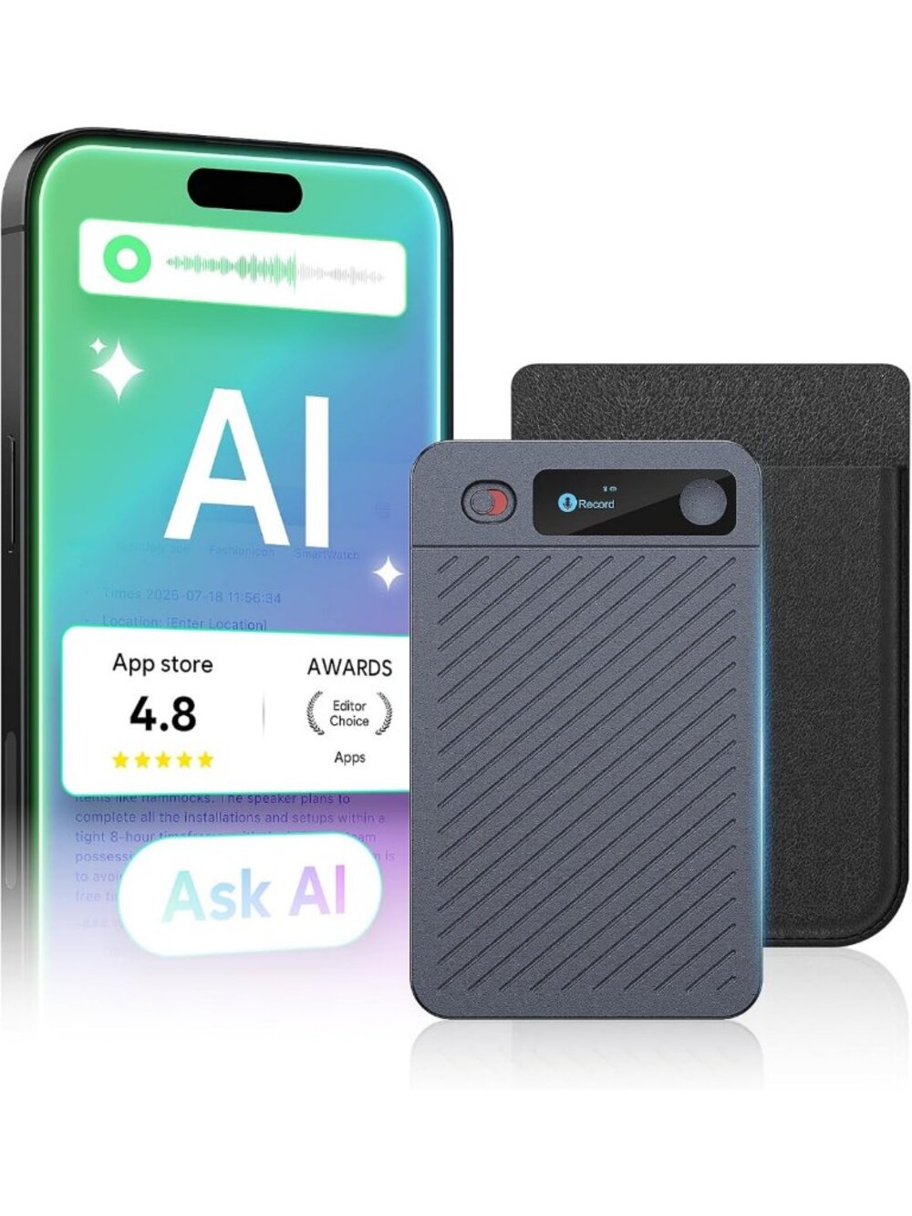 64GB AI Voice Recorder with Magnetic Case, App Control & 45H Battery Life